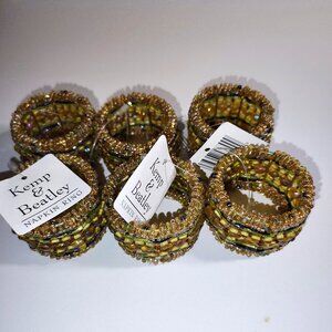 KEMP & BEATLEY 6 EARTH TONE BEADED NAPKIN RINGS MADE IN INDIA BEADS N BEADS